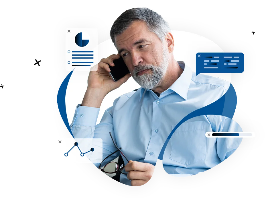 Executive on the phone evaluating a project